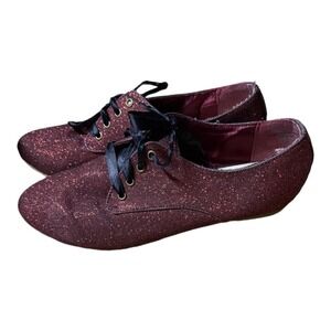 Modesto Red Glitter Oxford Shoes Size 8 – Sparkly Lace-Up Flats Lace Up